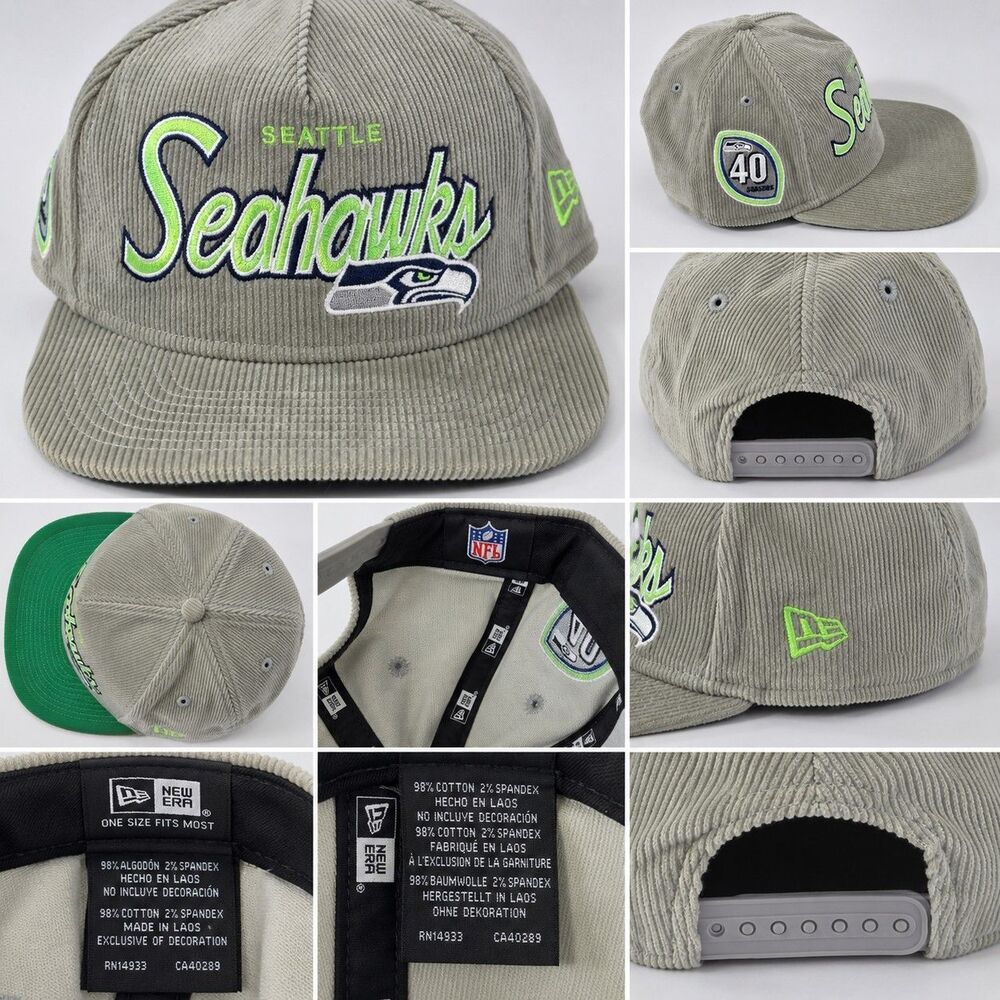 Seattle Seahawks New Era Corduroy Snapback Hat 40 Seasons NFL Gray Cap OSFM